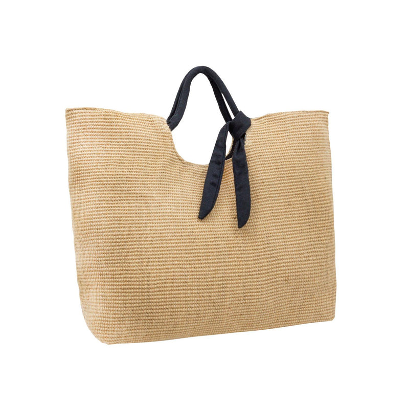 Cotton Wrap Bow Jute Tote - Black