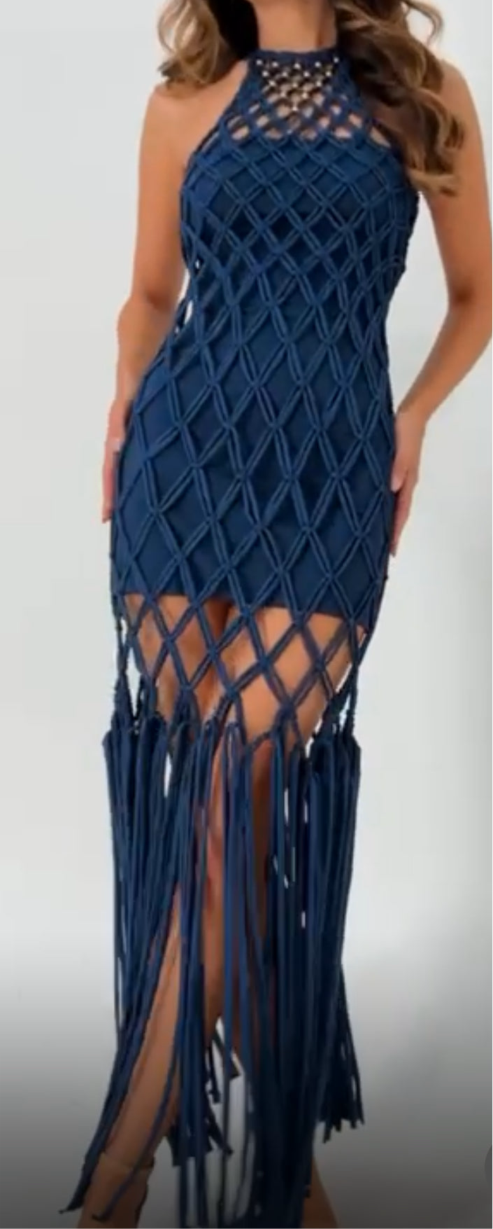 Noite Azul Tecido Halter Dress