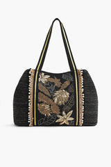 Black Metallic Tropical Leaves Tote