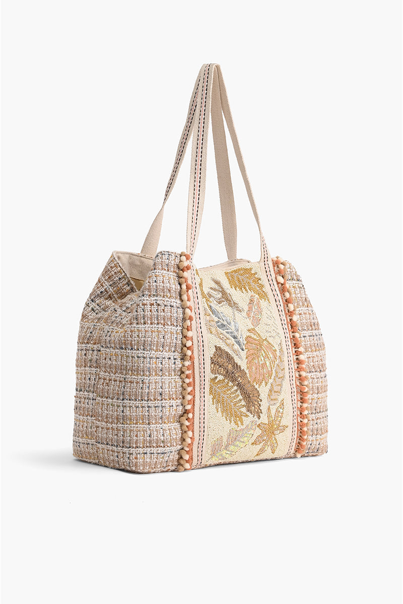 Golden Metallic Tropical Leaves Tote