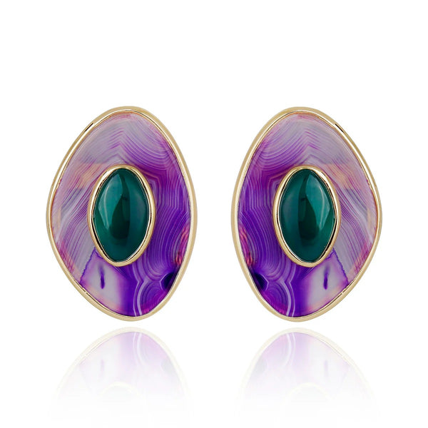 Poet Earrings - Purple and Green Agate