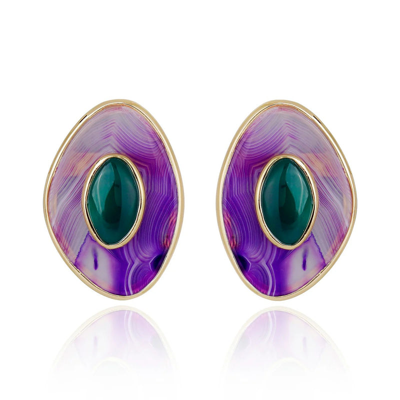 Poet Earrings - Purple and Green Agate