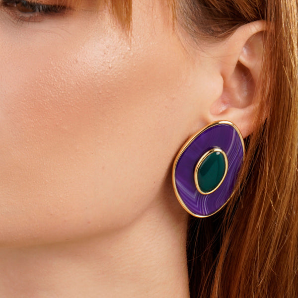 Poet Earrings - Purple and Green Agate