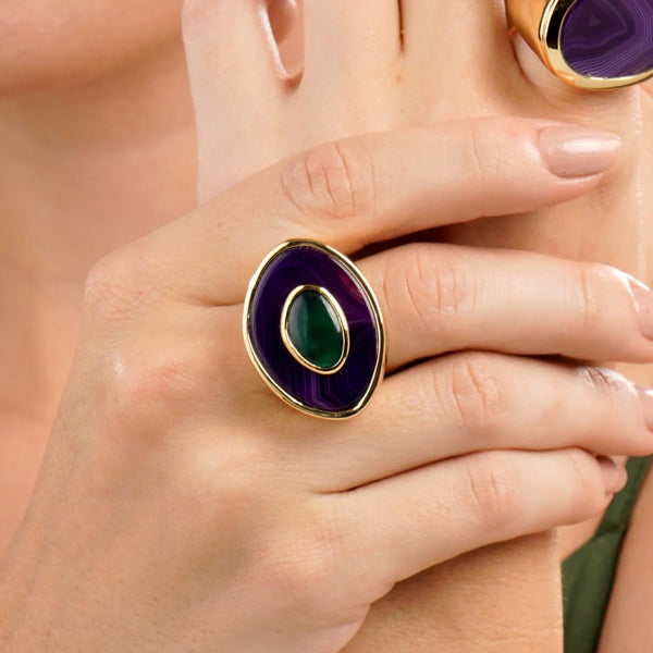 Poet Ring - Purple and Green Agate