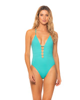 Beaded Strap Aqua Green One Piece