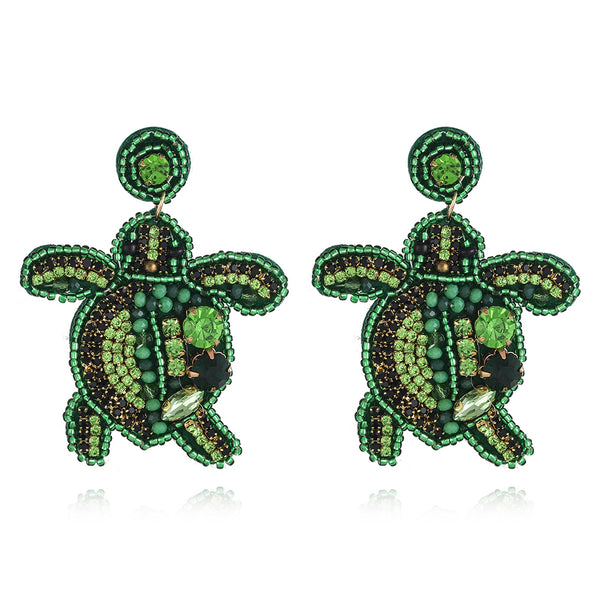 Beaded Green Turtle Earrings