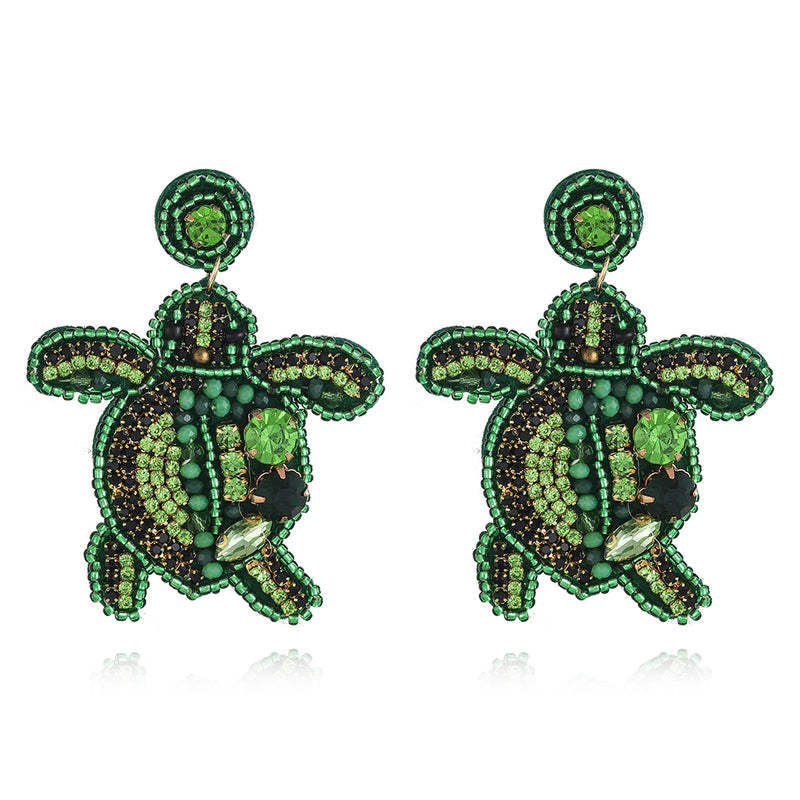 Beaded Green Turtle Earrings