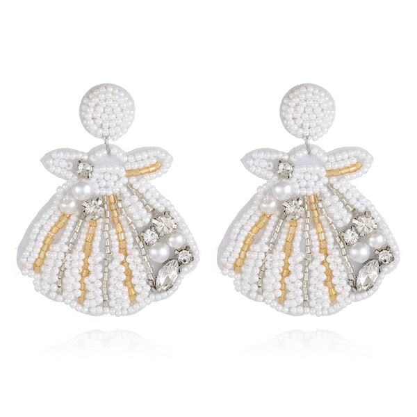 Beaded White Conch Earrings