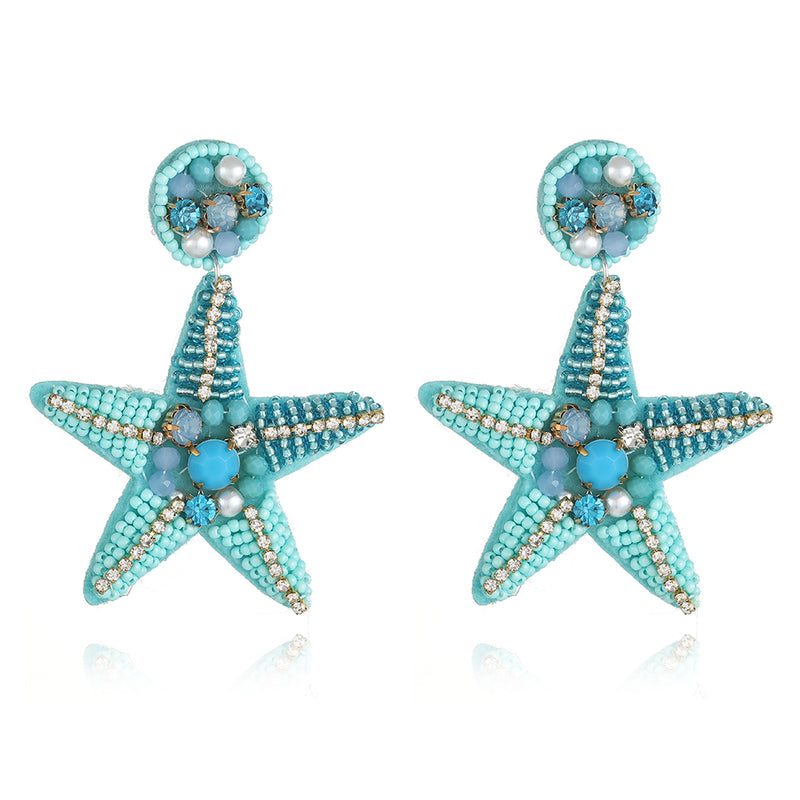 Beaded Turquoise Starfish Earrings