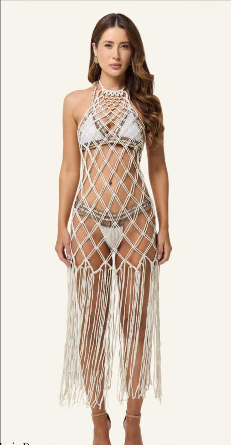 Branco Tecido Halter Dress