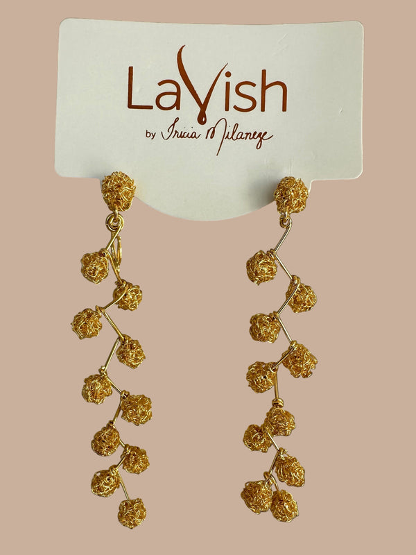 Gold Long Grape Vine Earrings