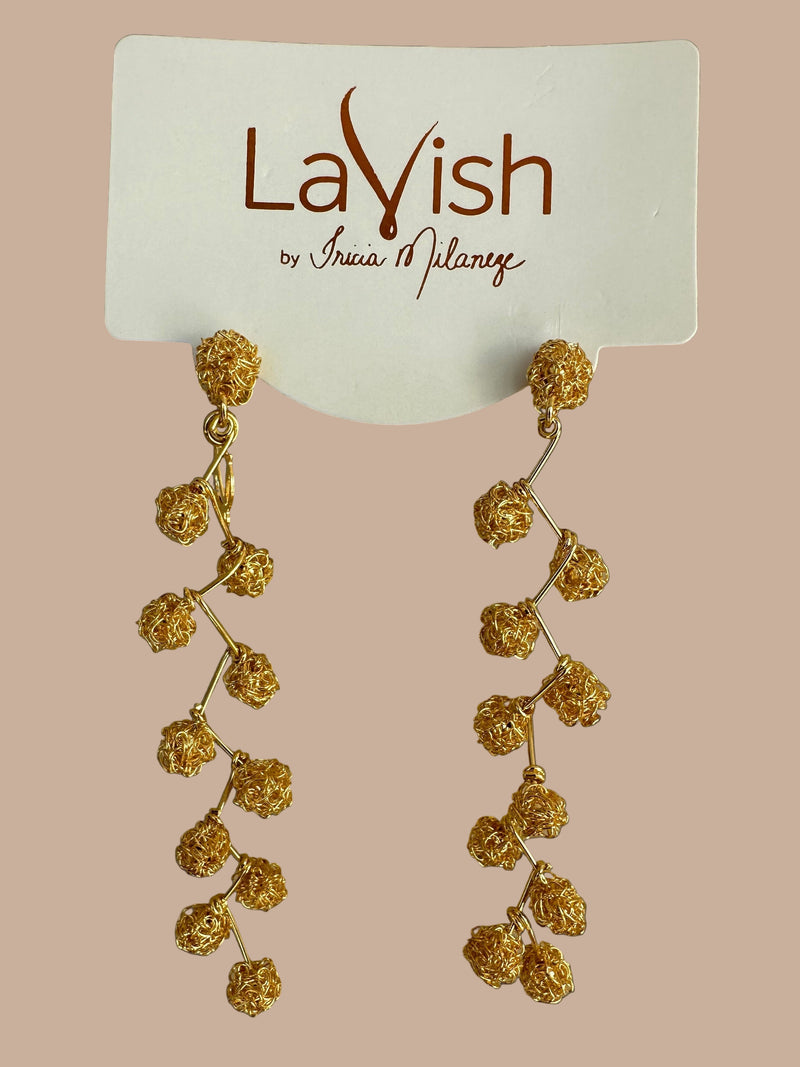 Gold Long Grape Vine Earrings