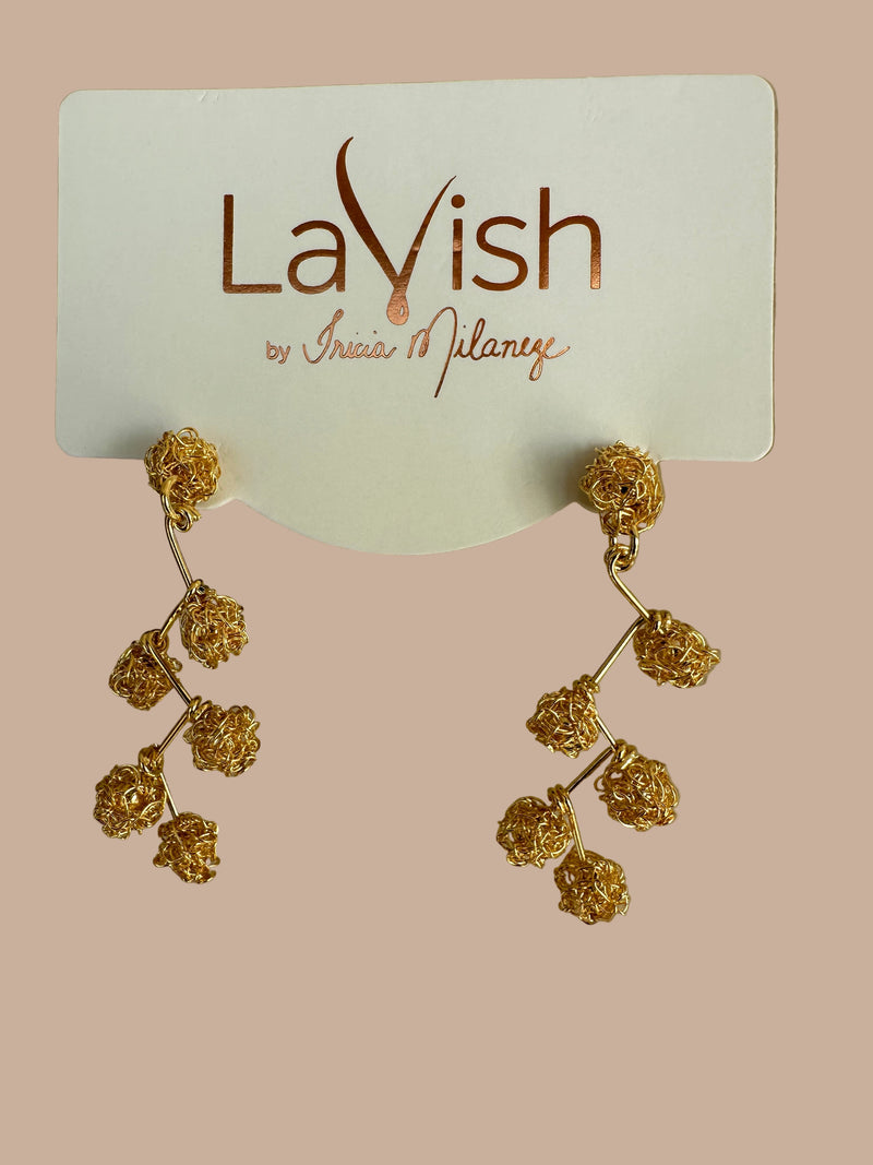 Gold Short Grape Vine Earrings