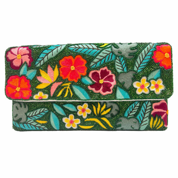 Multi Floral Leaves Beaded Clutch