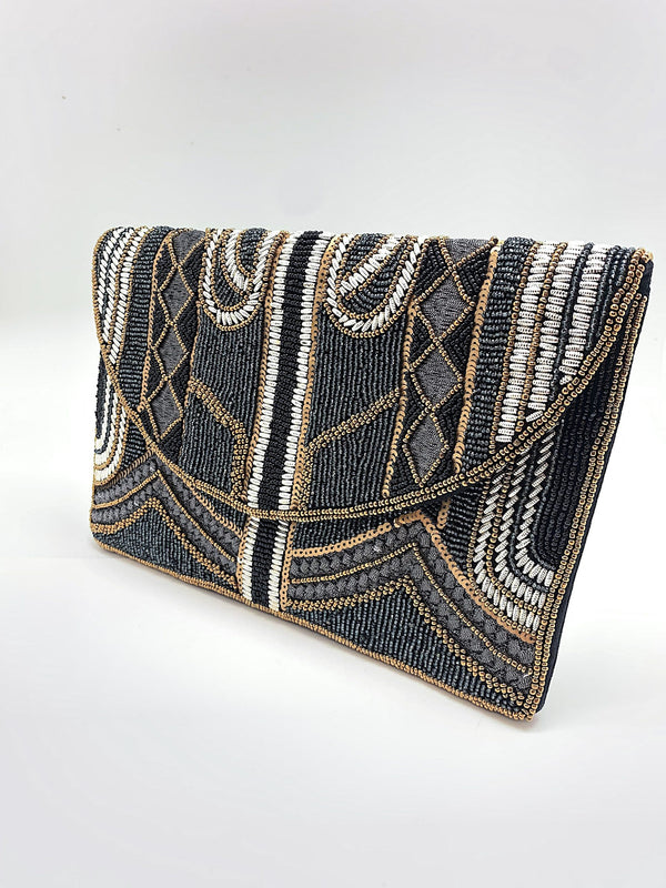 Mila Silver Beaded Clutch