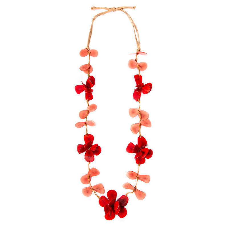 Rosie Flower Necklace - Red-Coral