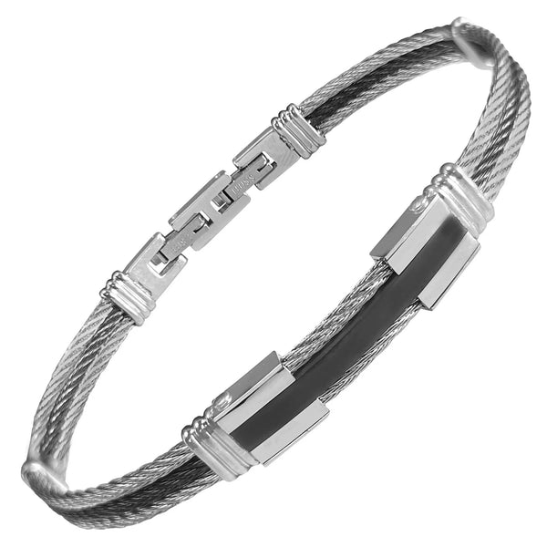 Stainless Steel & Black Cable Wire Bracelet