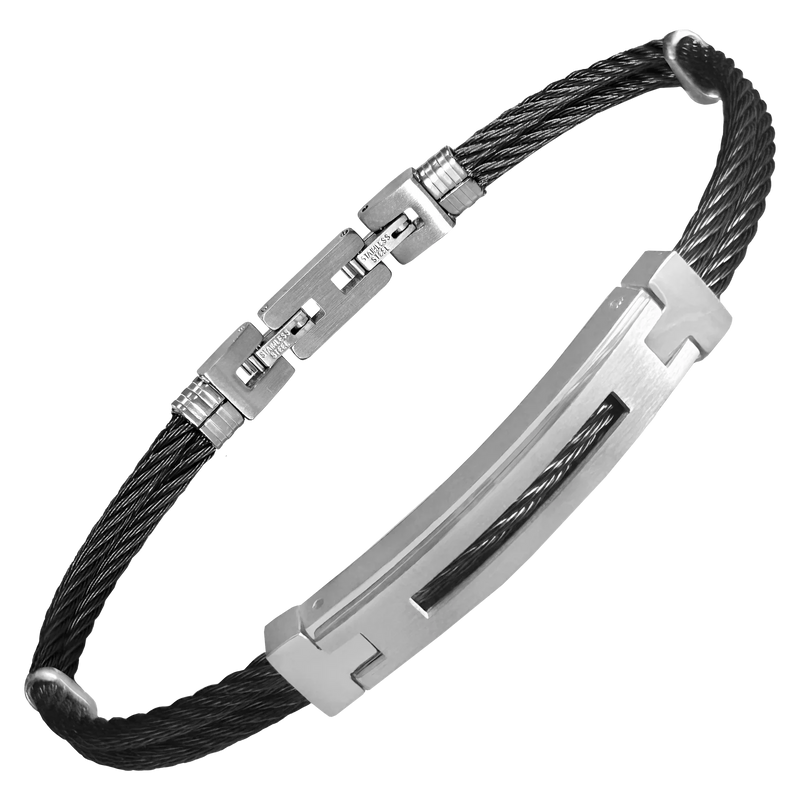 Black and Stainless Steel Cable Wire Bracelet