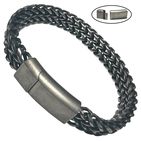 Gun Metal Double Spiga Wheat Chain Bracelet