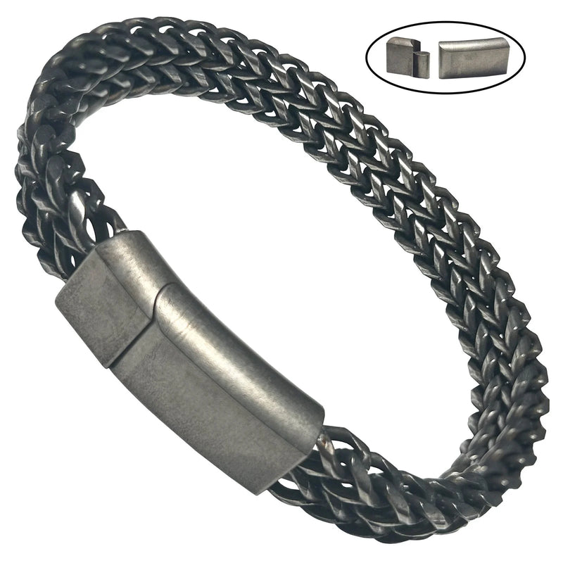 Gun Metal Double Spiga Wheat Chain Bracelet