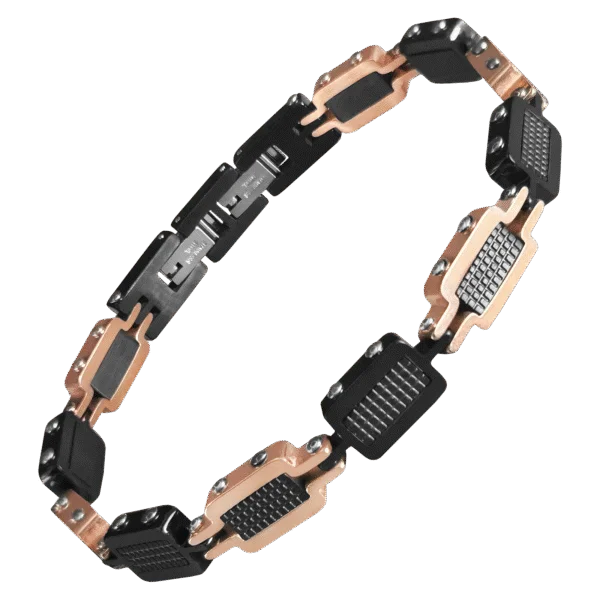 Stainless Steel Rose Gold & Black PVD Carbon Fiber Link Bracelet