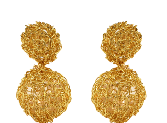 Gold Double Sphere Earrings