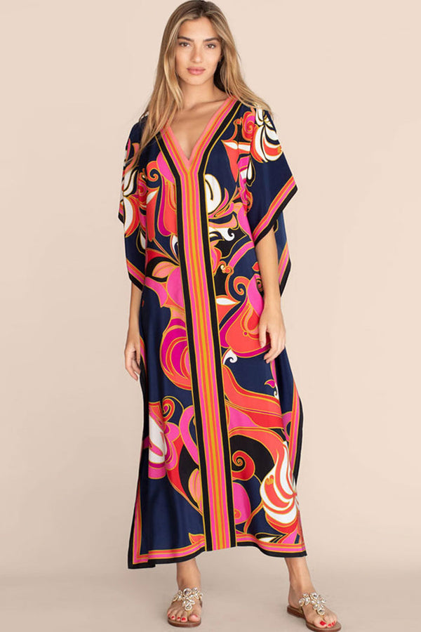 Navy- Red Blossom Kaftan