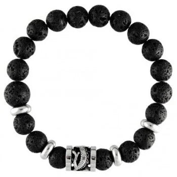 Black Lava Beads and Dragon Barrel Charm