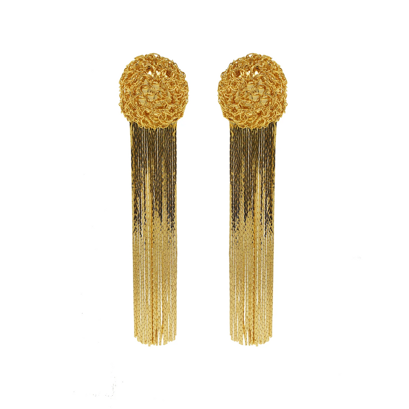 Gold Spheres Fringe Earrings