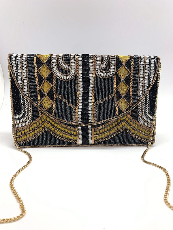 Mila Gold Beaded Clutch