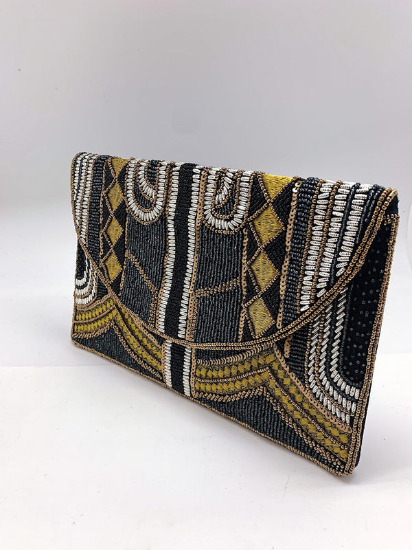 Mila Gold Beaded Clutch