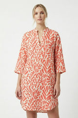 Coral Leaves Shirt Dress