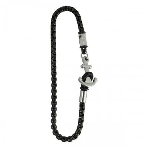 Anchor Black Rolo Chain Bracelet