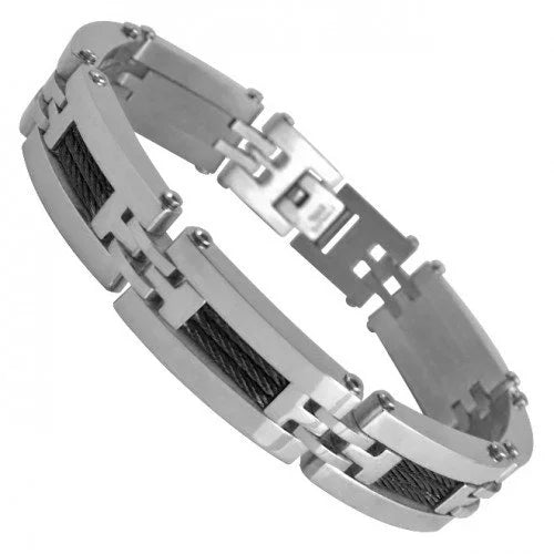 Stainless Steel Bracelet with Blue Cable