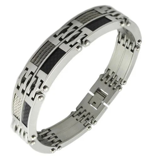 Stainless Steel Bracelet with Carbon Fiber and Steel Cable