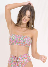 Petite Pompom Ebony Puff Sleeve Bikini Top