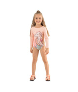 Seahorse Coral Long Sleeve Girls One Piece